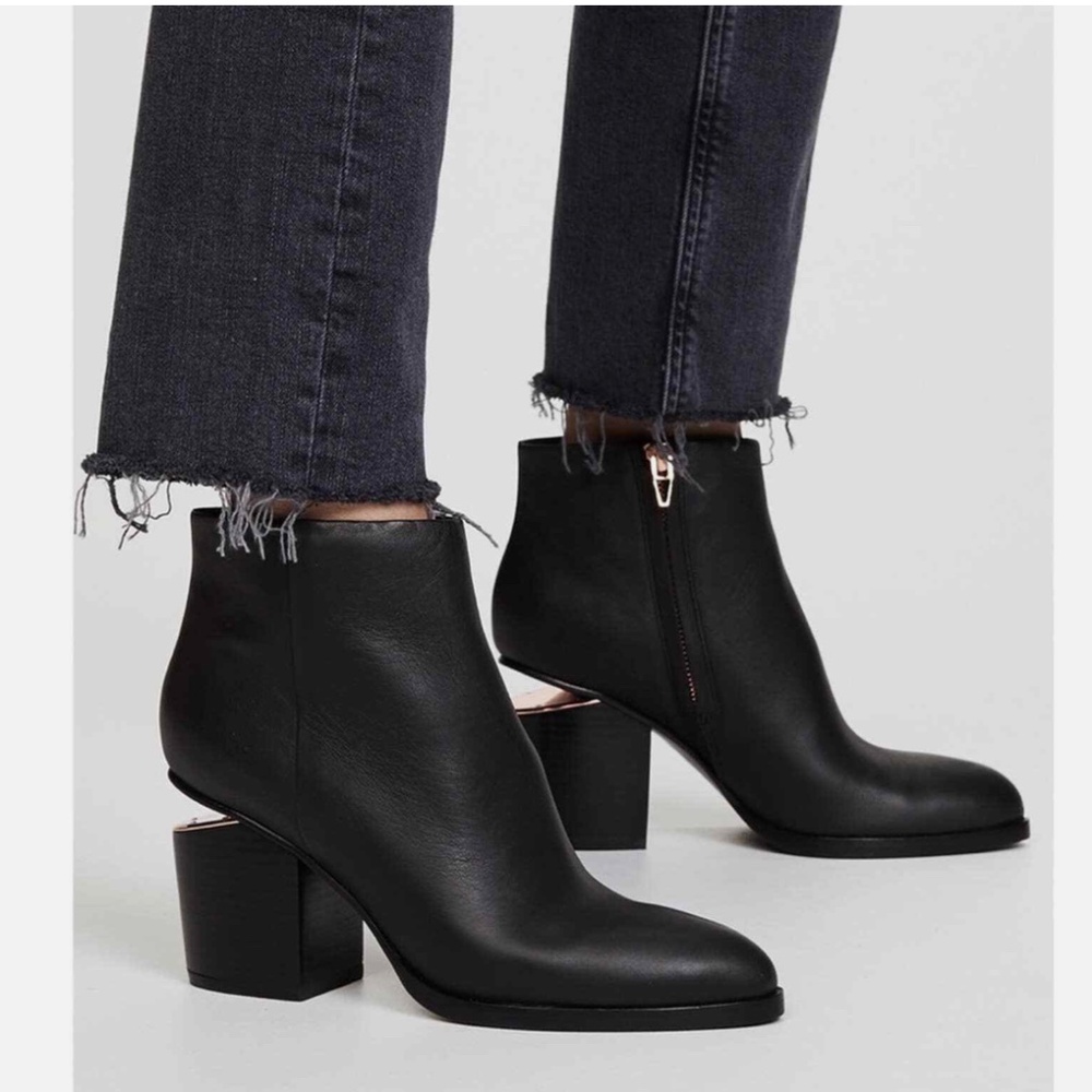 Alexander Wang Gabi Cutout Leather Ankle Boots Black & Rose Gold, Size 39